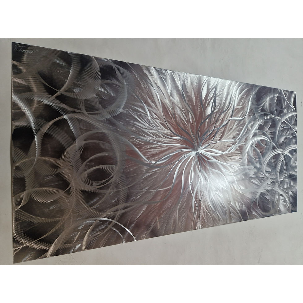 Thumbnail: Confused Nova. Copper, grey, black and silver. Modern abstract metal artwork