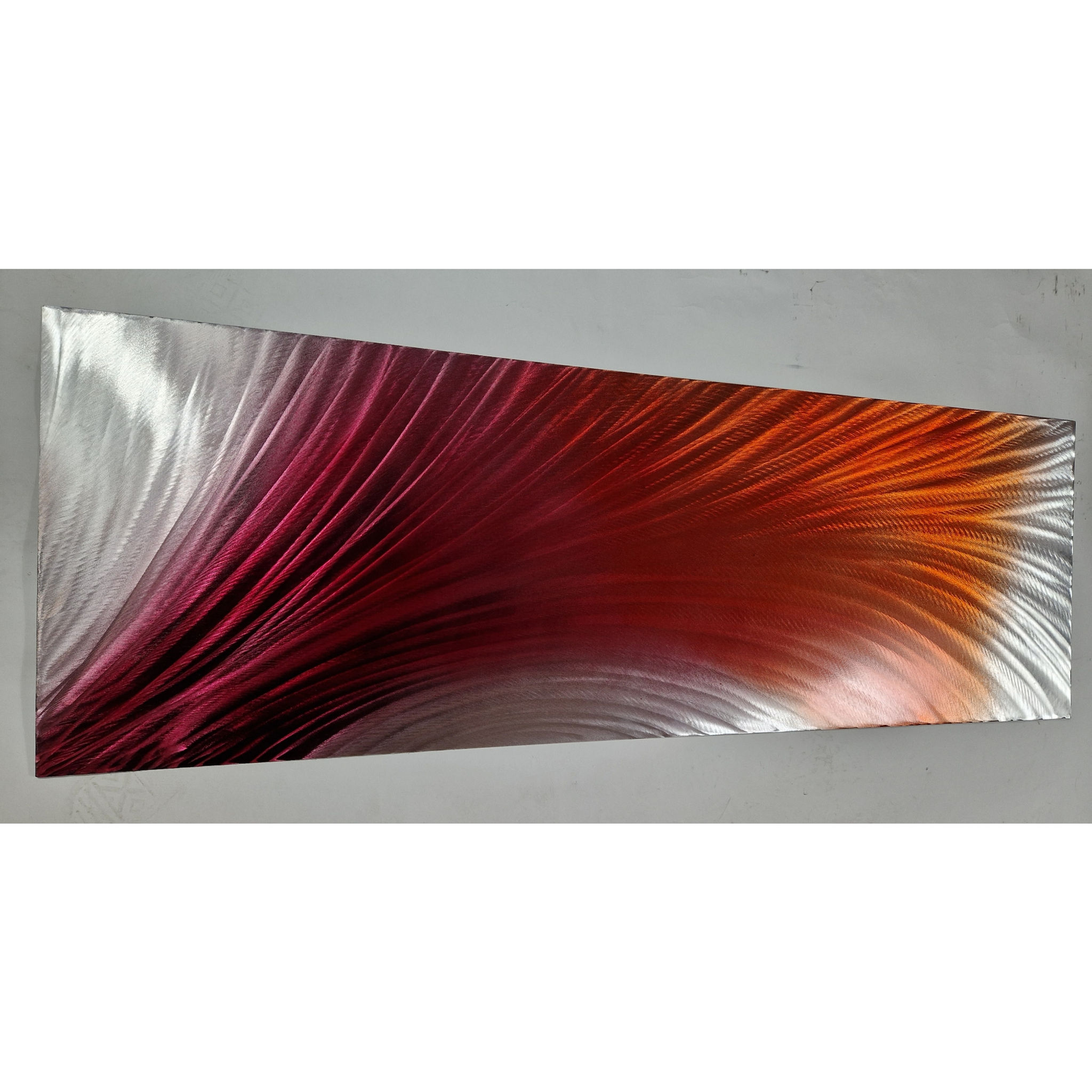 Plumage. Red, orange and silver. Modern, abstract metal artwork
