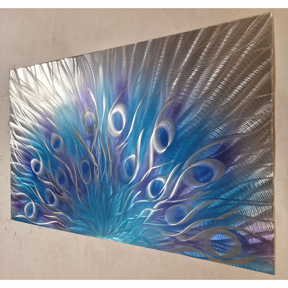 Thumbnail: Peacock. Modern abstract metal artwork. Teal, Purple, Blue and Silver