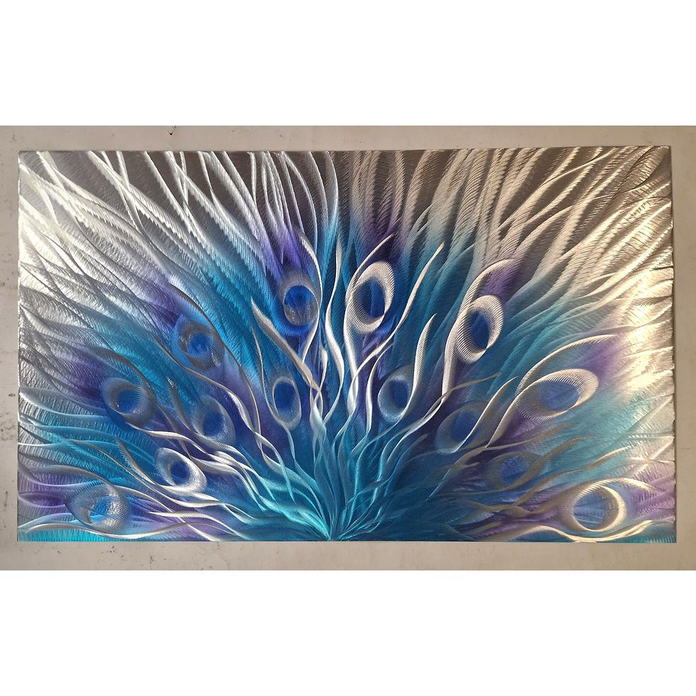 Thumbnail: Peacock. Modern abstract metal artwork. Teal, Purple, Blue and Silver