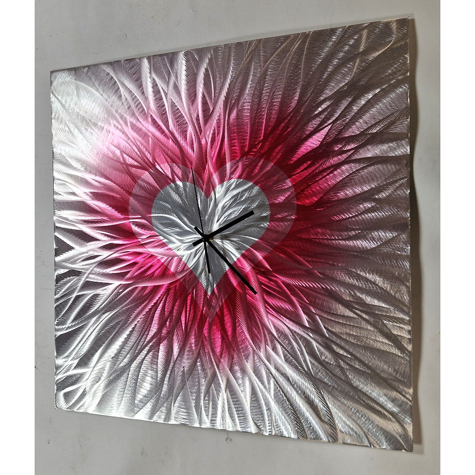 Thumbnail: Modern Abstract Metal Artwork Clock. Valentines. Red, pink and Silver