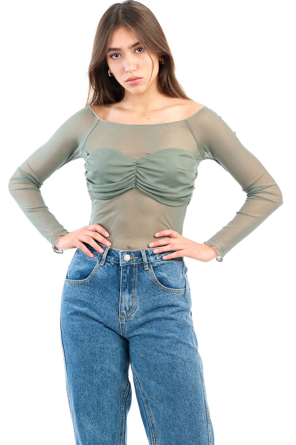 Miniatura: Transparent military green blouse
