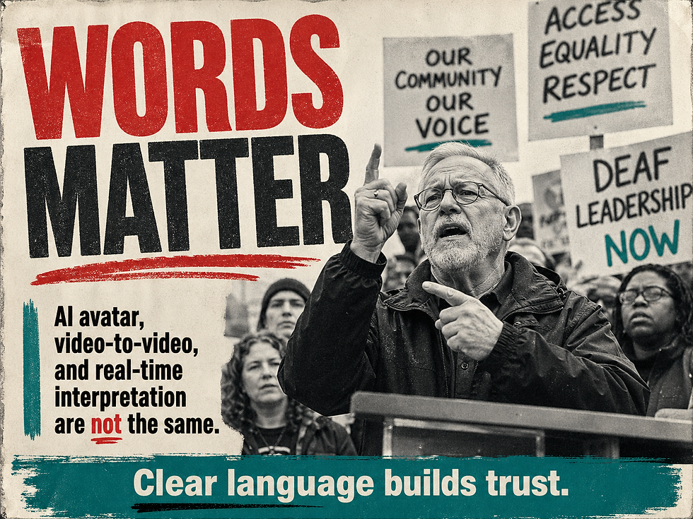 Protesters advocate for clear communication, emphasising the importance of accessible language and real-time interpretation over AI avatars.