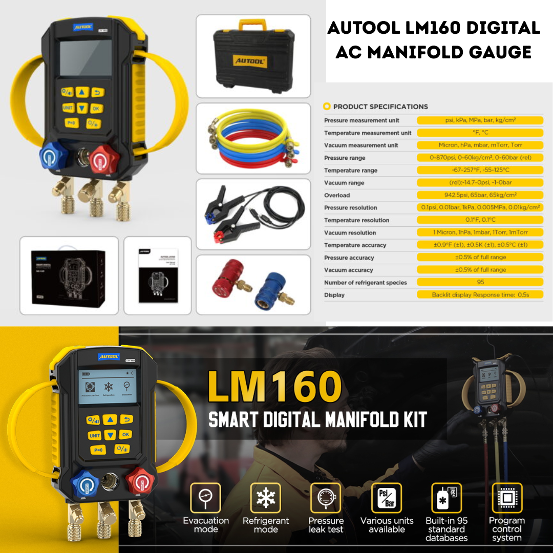Autool LM160 Digital AC Manifold Gauge Set.