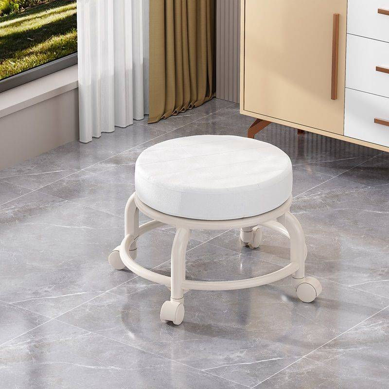 White Upholstered Swivel Caster Stool