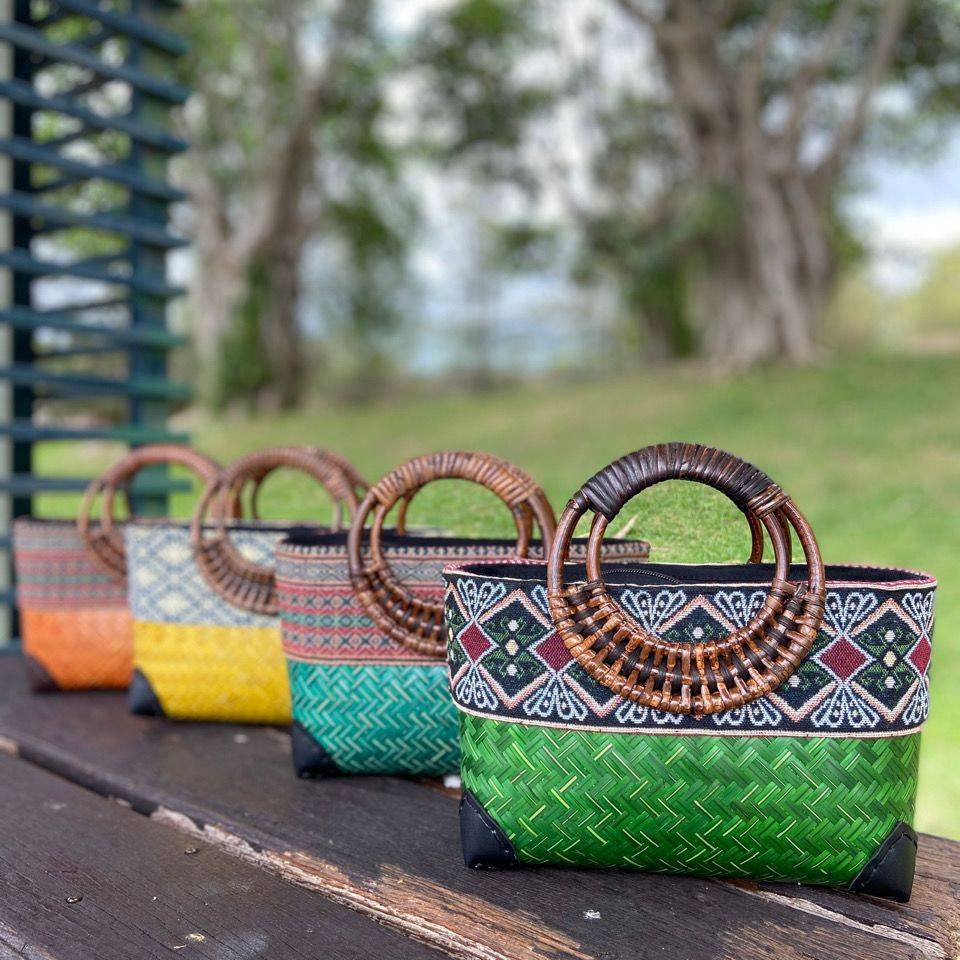 Thumbnail: Handmade Rattan Bag with Ethnic Weave