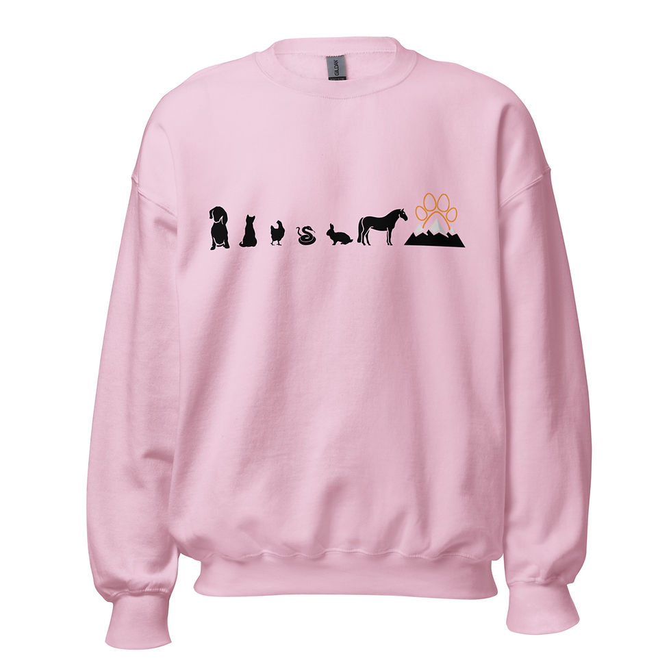 Thumbnail: Pink sweatshirt featuring animal silhouettes and flowers; All Around Pet Care
