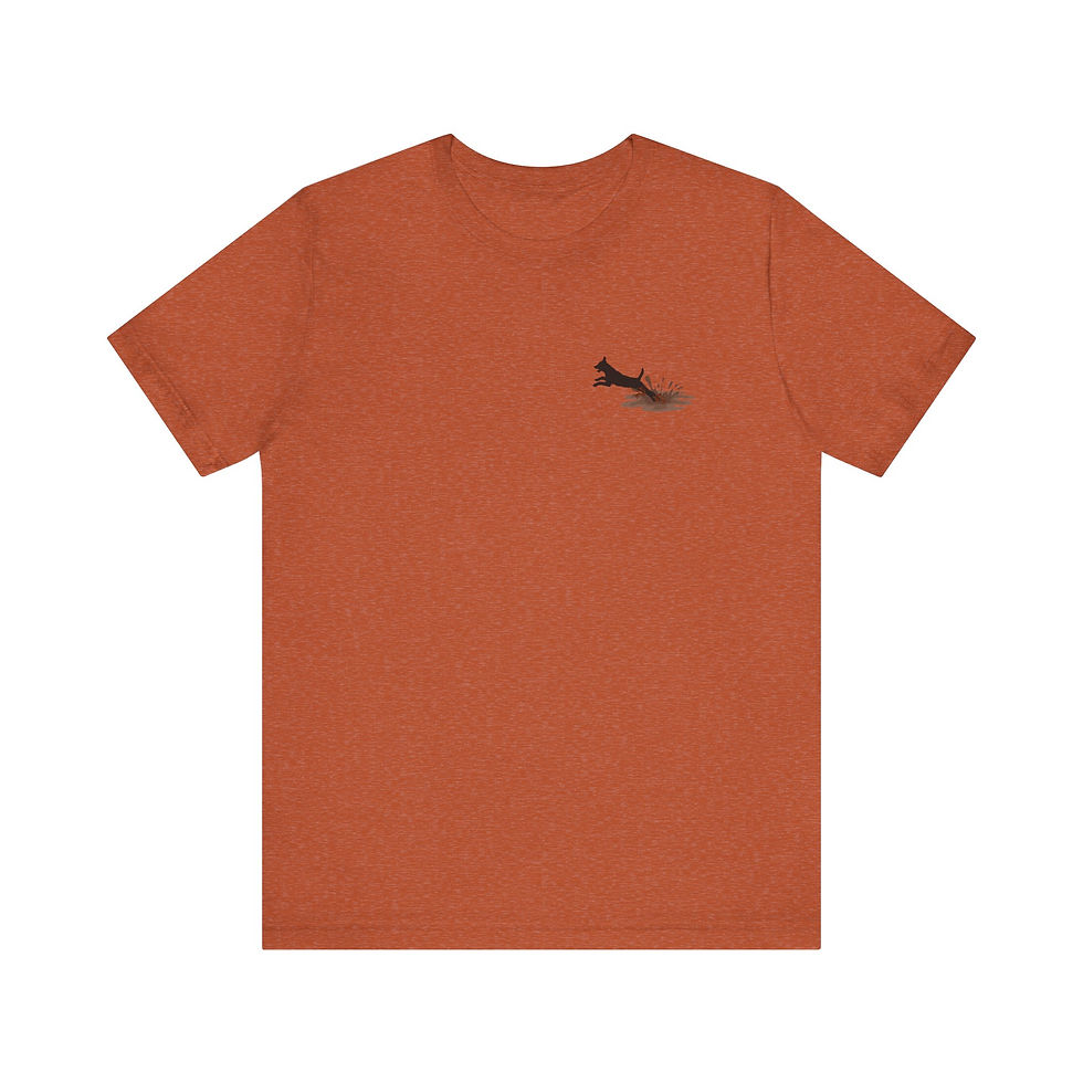 Thumbnail: Burnt orange t-shirt with a small embroidered design on it.