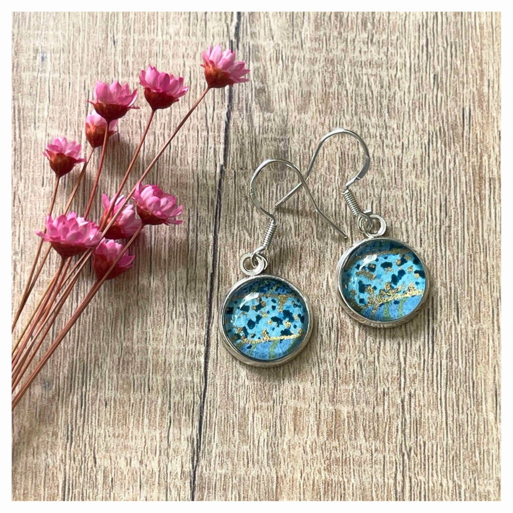 blues and golds Japanese paper earrings