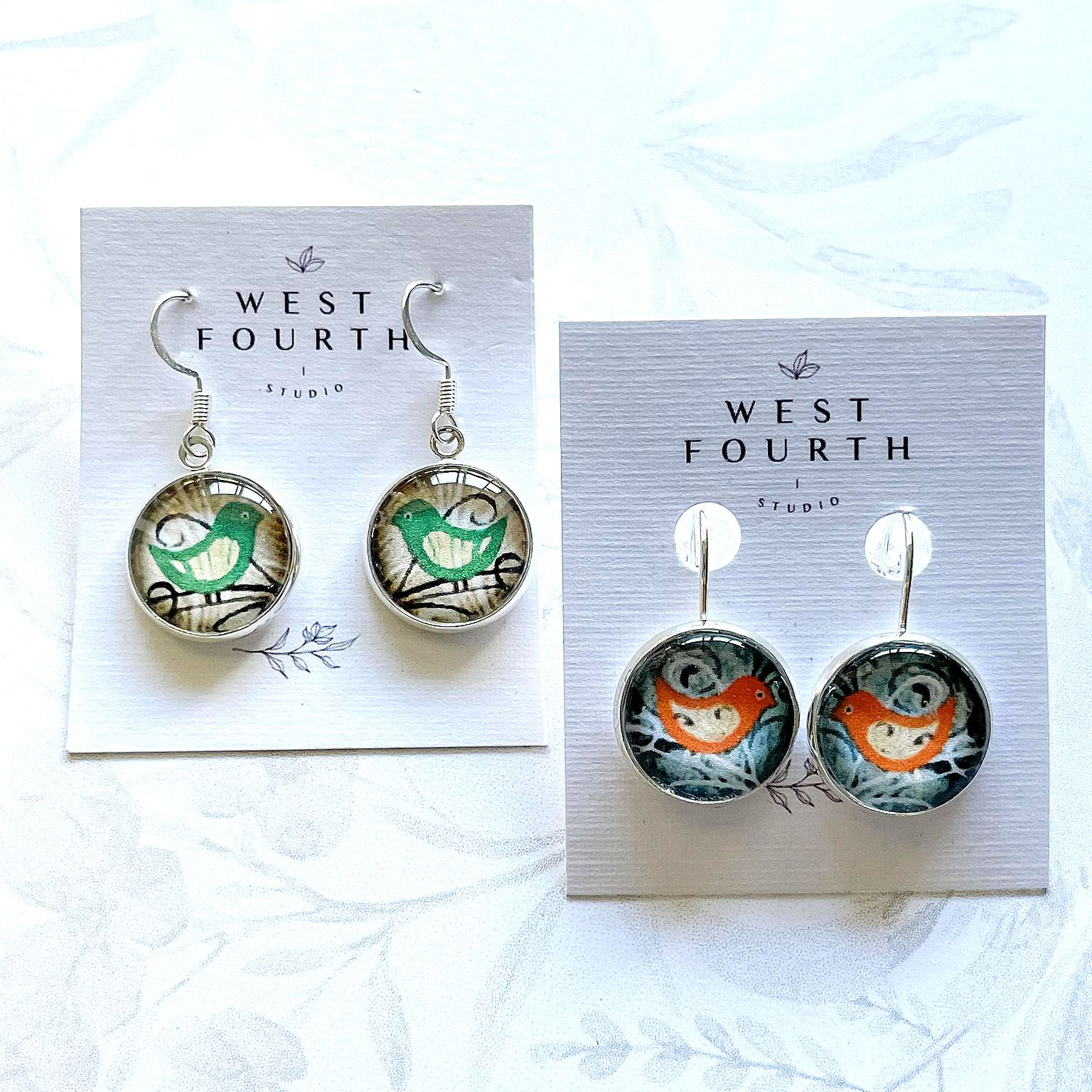 little bird earrings ~ green or orange