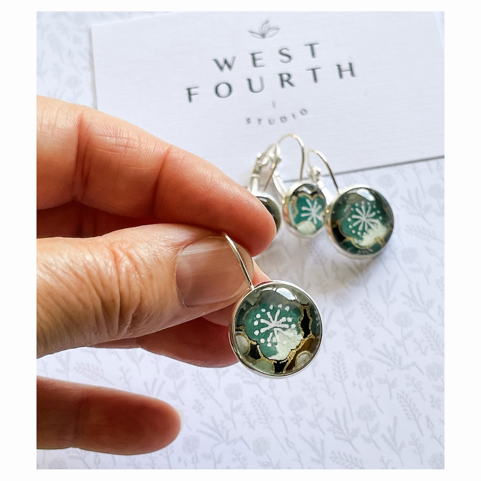 Thumbnail: dark green flower earrings