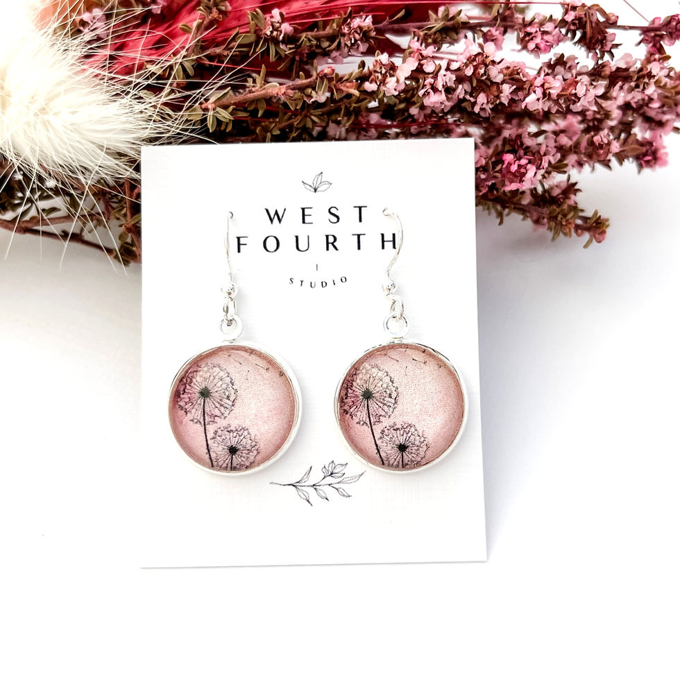 Pink earrings with two little dandelions