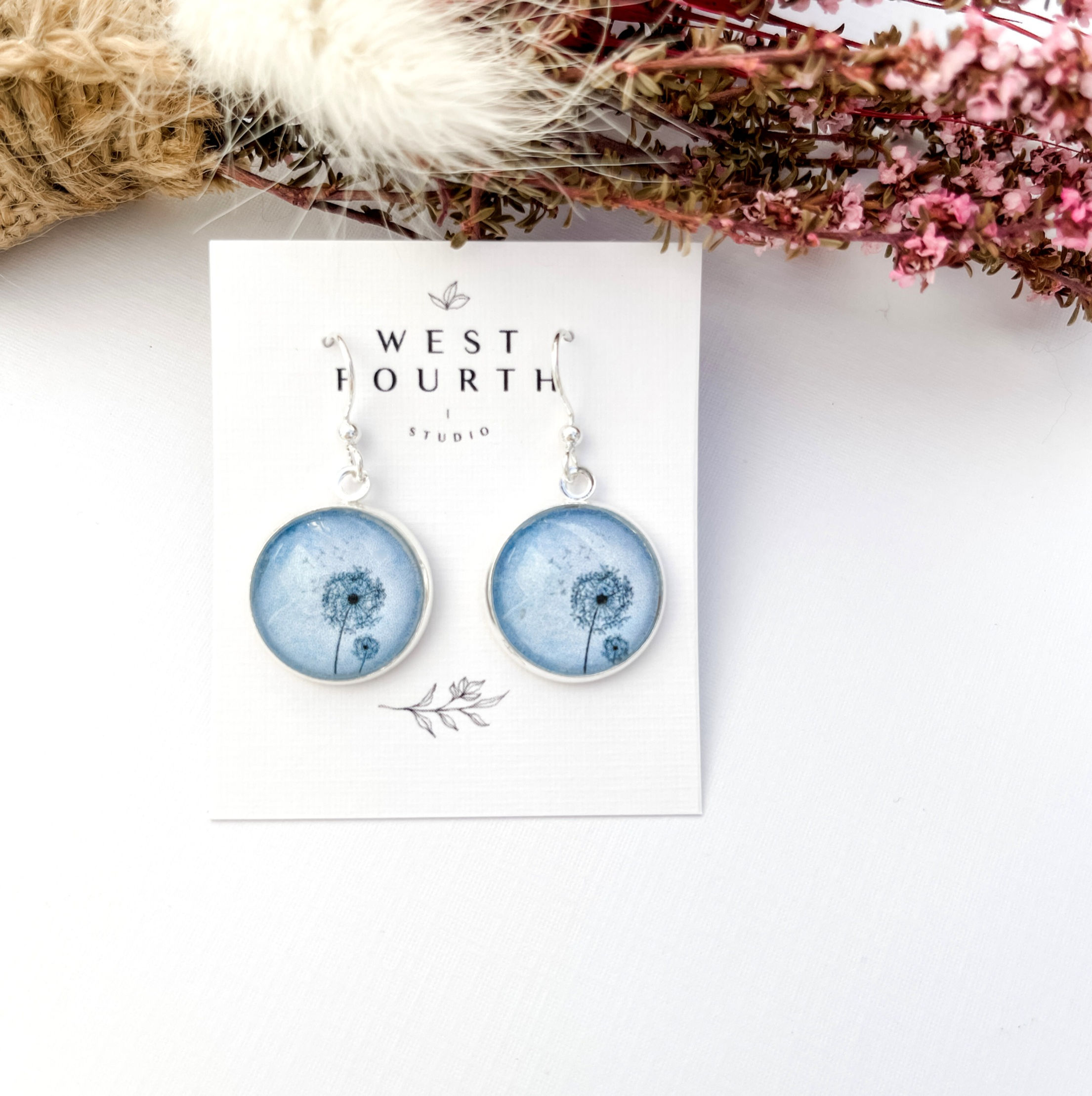 blue little dandelion earrings