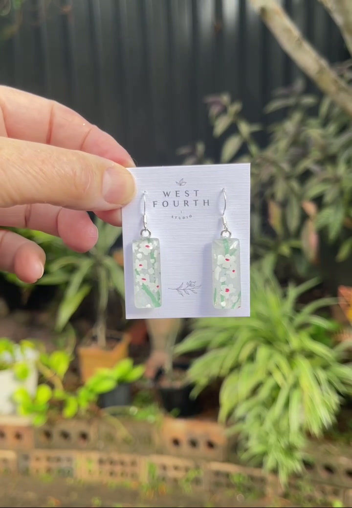 Thumbnail: Dainty Floral Sprig Earrings Made with Japanese Papers • One of a Kind