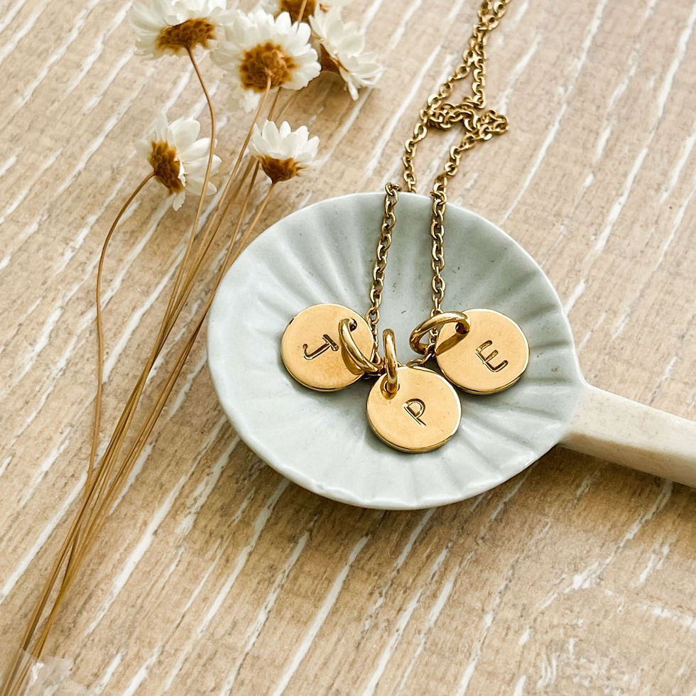Thumbnail: Create your own charm neckalce – 3 gold round letter charms. Durable & Tarnish