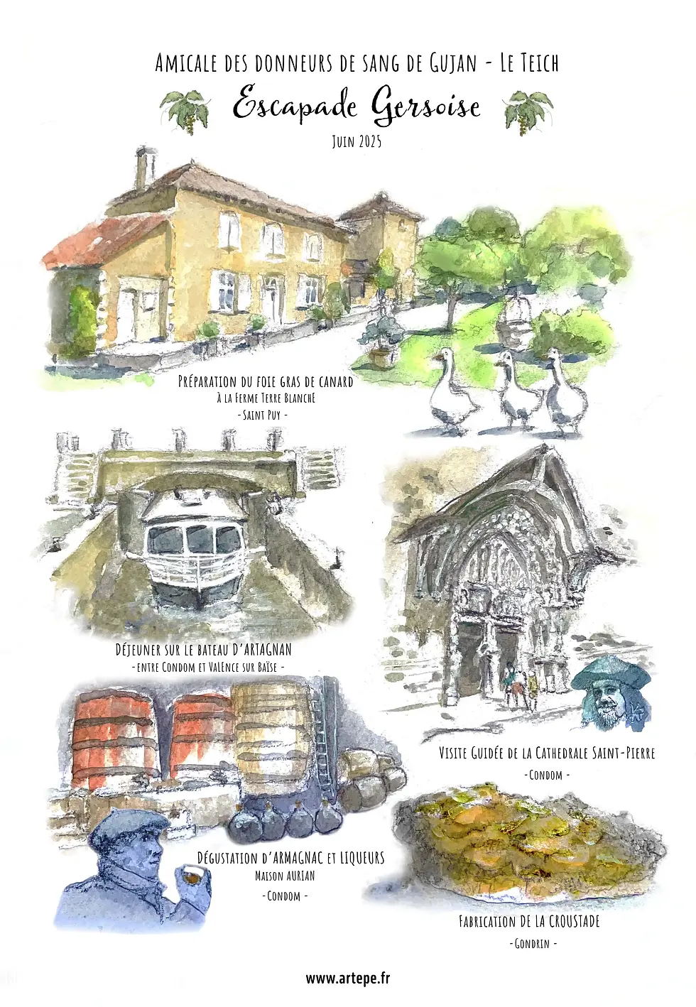 Illustration carnet de voyage dans le Gers