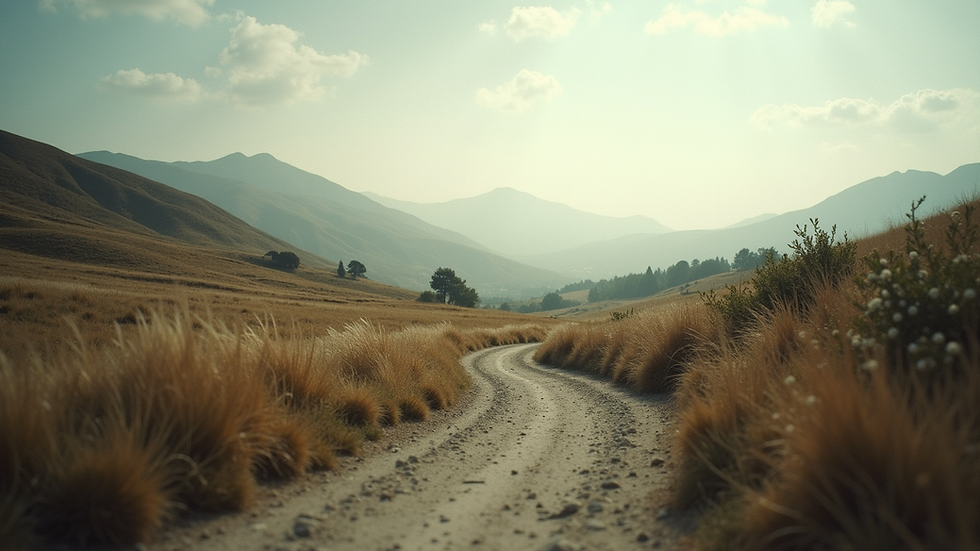 Eye-level view of a serene landscape with a winding path