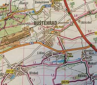 Lidice on the Cykloatlas and Cykloserver maps for the Czech Republic