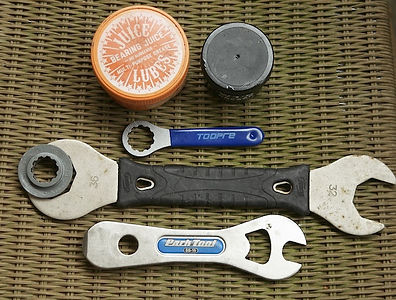 tools and lube for bicycle pedal service