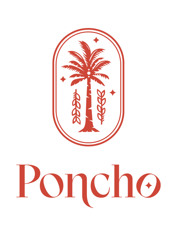 Logo du Poncho : un palmier dans un médaillon, en rouge terre cuite