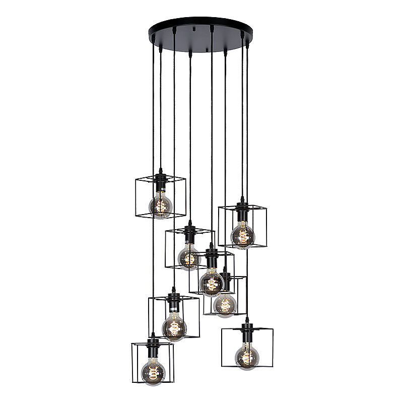 Suspension Iron Square 8 Led - base ronde