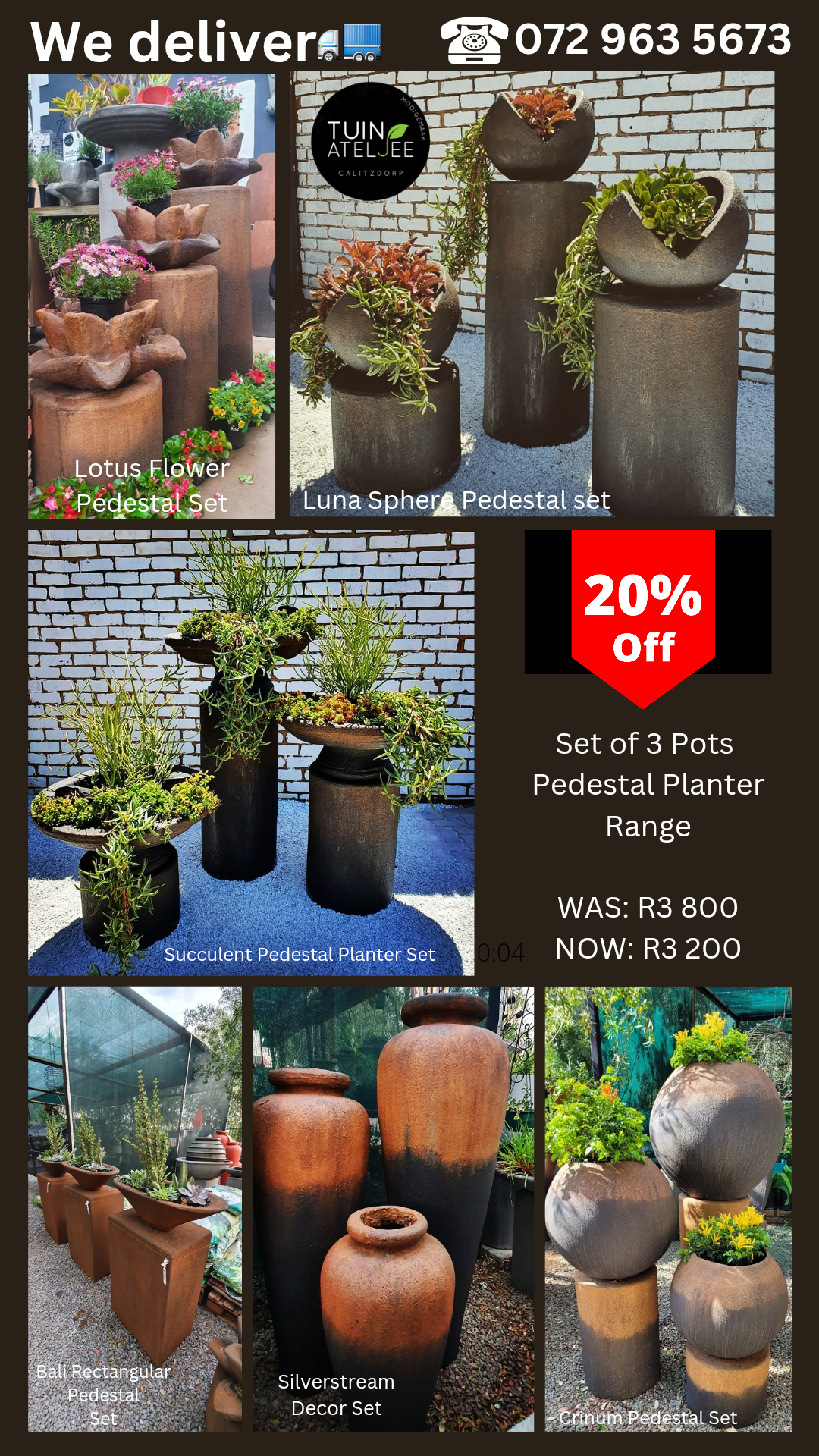 Group 4 - Set of 3 Pedestal Planter Range