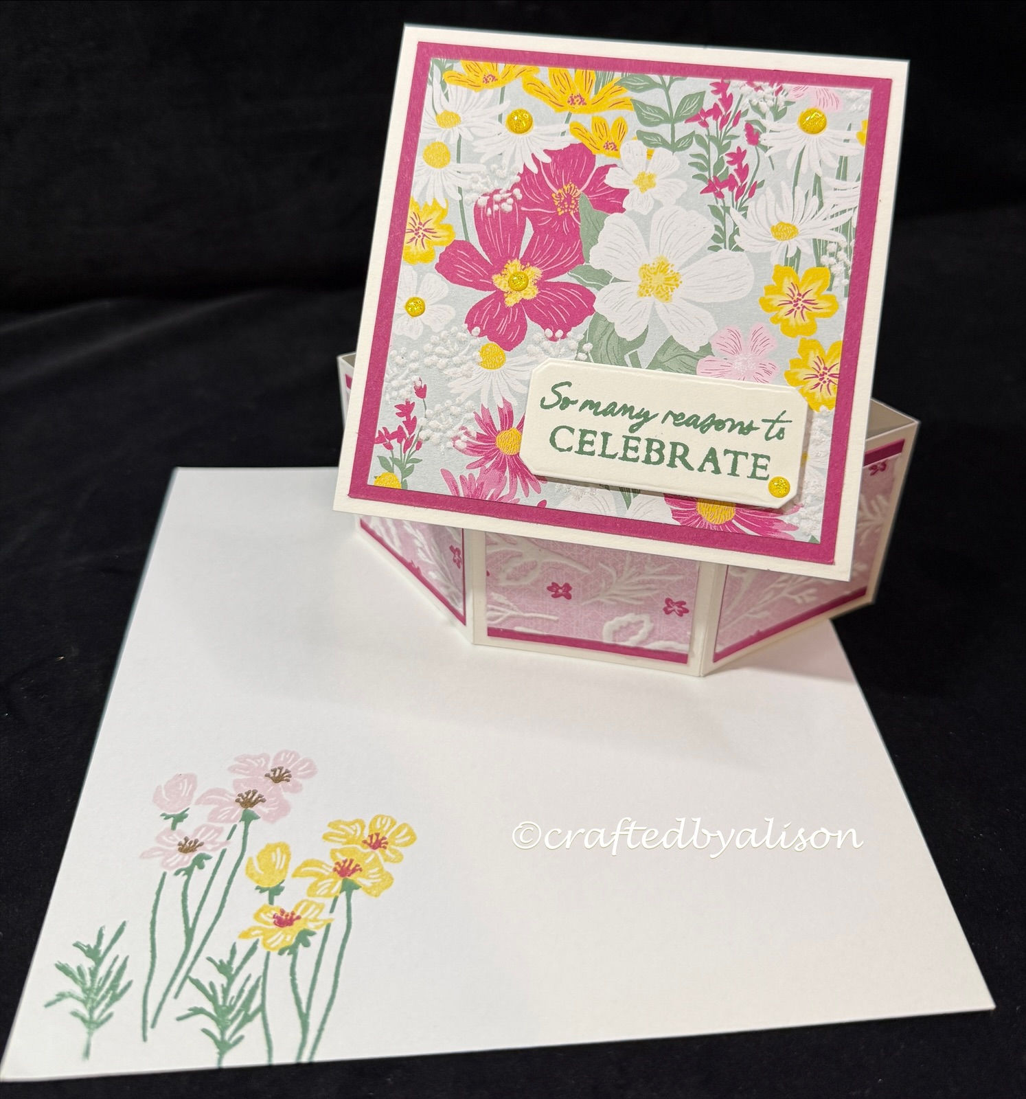 Velvet Meadows Hexagon popup card