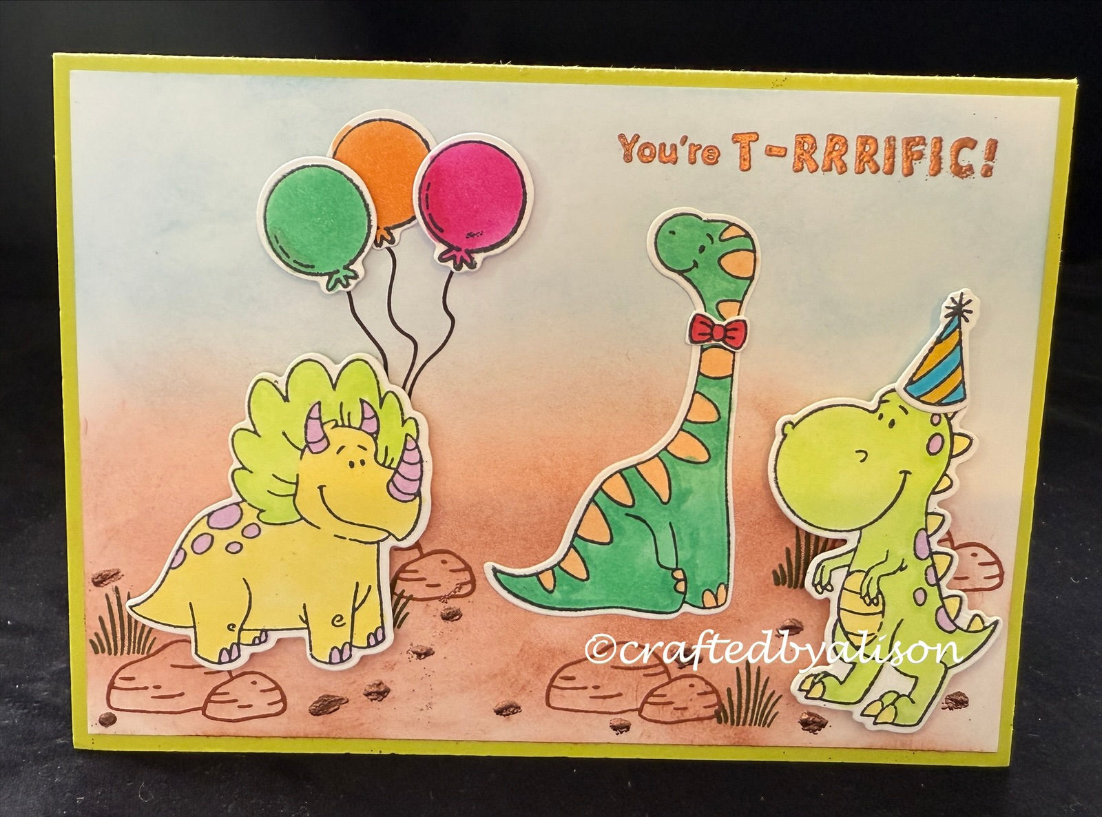 Darling Dinos triple panel easel stand birthday card