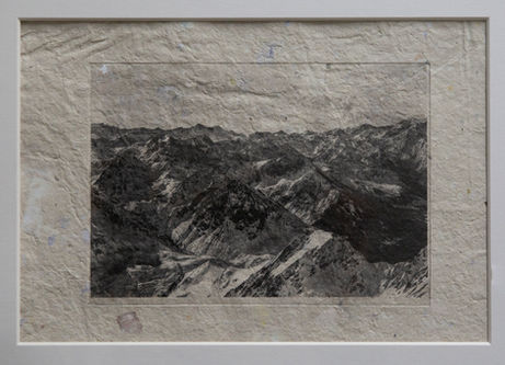 Monochrome mountain range Nature Photography, framed art piece, rugged terrain, Beth Theobald Photog.