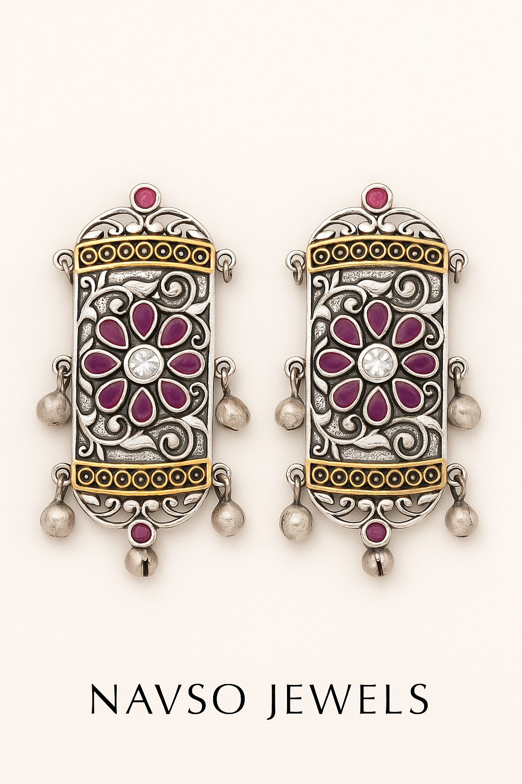 Ruby Raga Dual-Tone Ghungroo Earrings