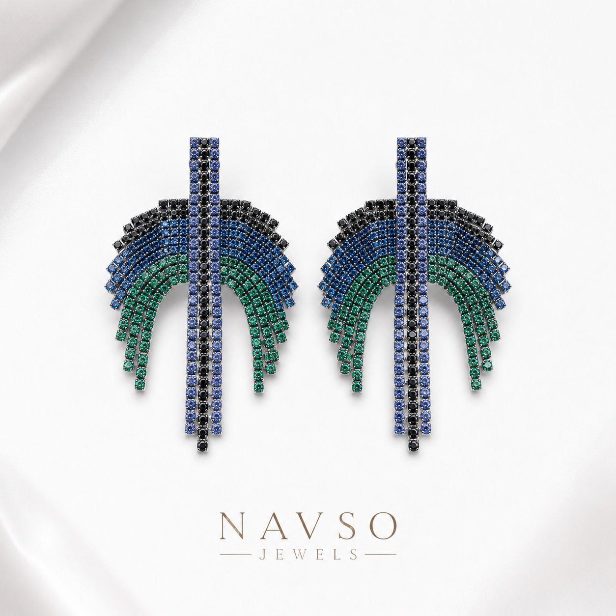 Blue Sapphire Mosaic Fringe Earrings
