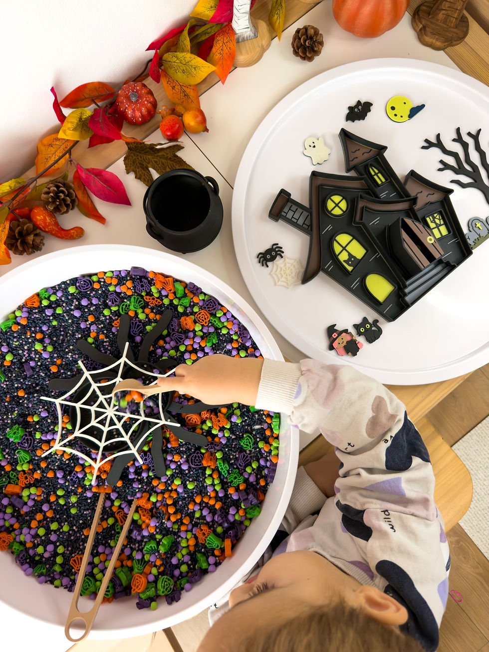 Thumbnail: mix senzorial misterul noptii halloween vrajitoare fantoma dovleac joaca senzoriala joc nou terapie prescolar educatie autism