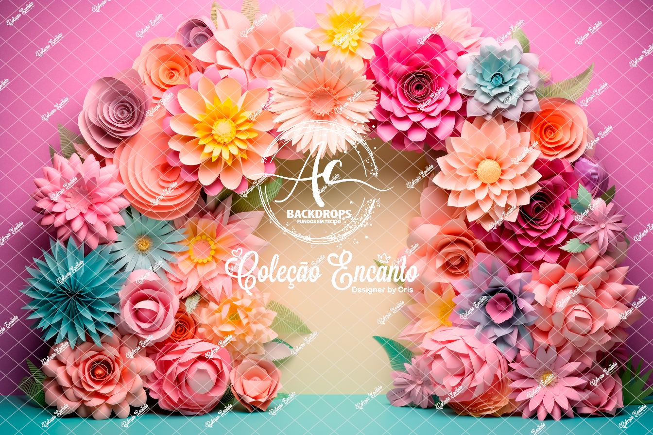 Fundo Fotográfico em Tecido -  Arco Floral  - Coleção Encanto 3D