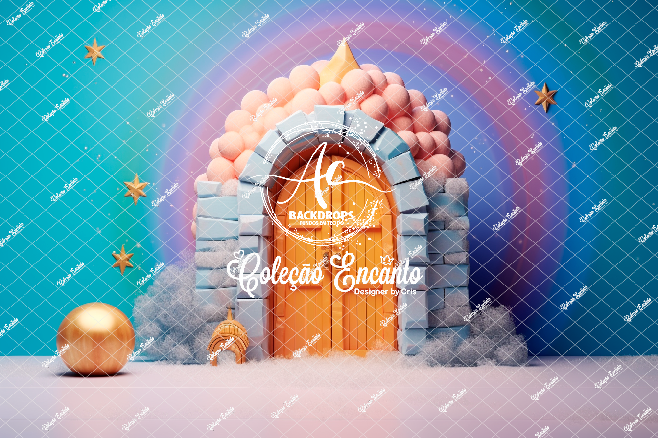 Fundo Fotográfico em Tecido - Porta colorida - Coleção Encanto 3D