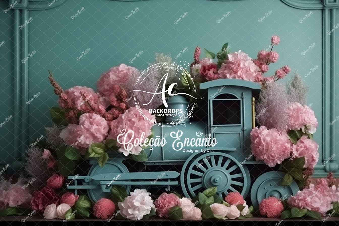 Fundo Fotográfico em Tecido - Trem Floral - Coleção Encanto 3D