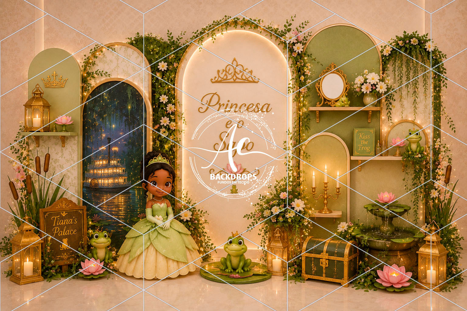 Fundo Fotográfico em Tecido - Princesa e o Sapo - Aline Castro, 3D