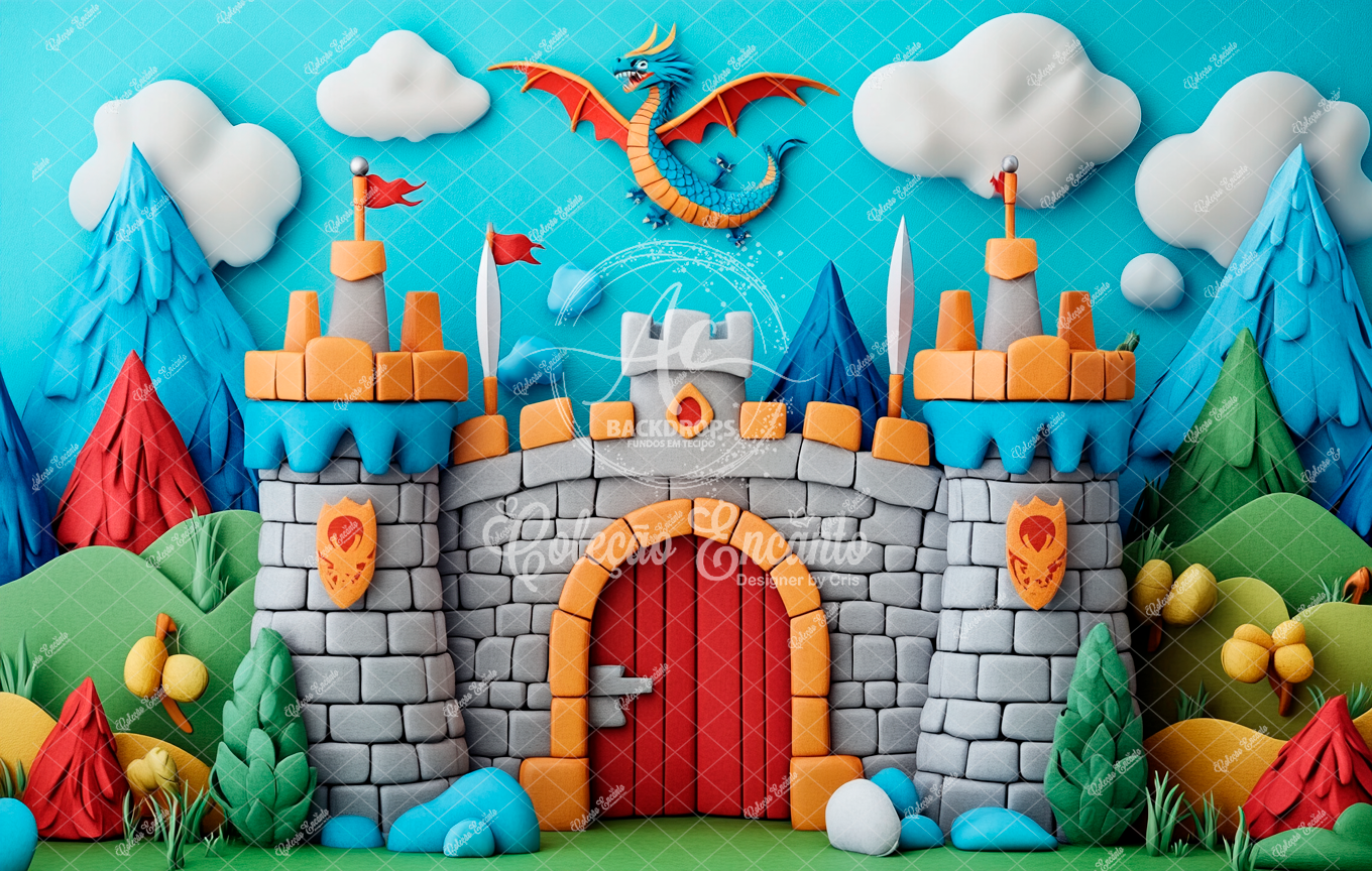 Fundo Fotográfico em Tecido - Castelo Medieval - Coleção Encanto 3D