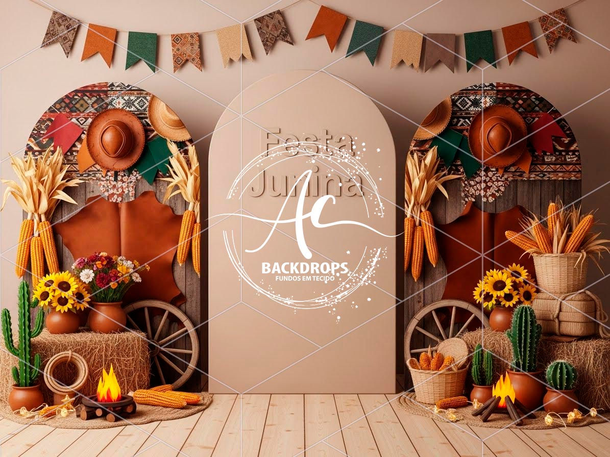 Fundo Fotográfico em Tecido - Festa Junina, 3D - Aline Castro