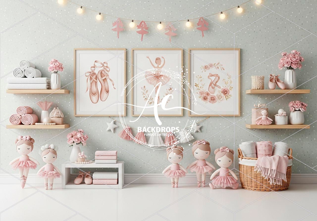 Fundo Fotográfico em Tecido - Quartinho do Bebê, Bailarina, 3D - Aline Castro