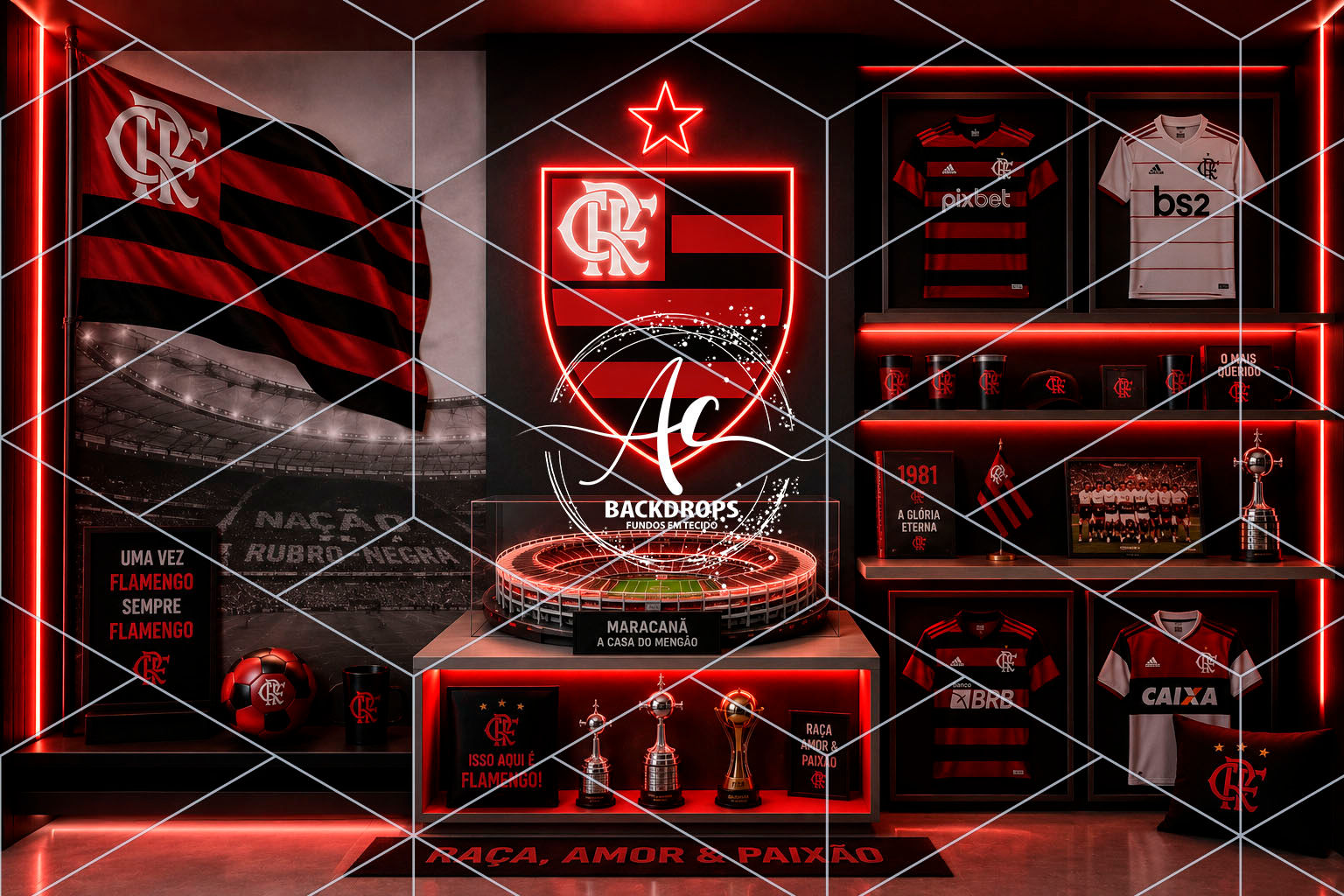 Fundo Fotográfico em Tecido - Times, Flamengo - Aline Castro 3D