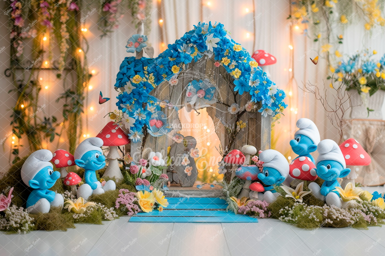 Fundo Fotográfico em Tecido -Smurfs - By Cris Encanto 3D