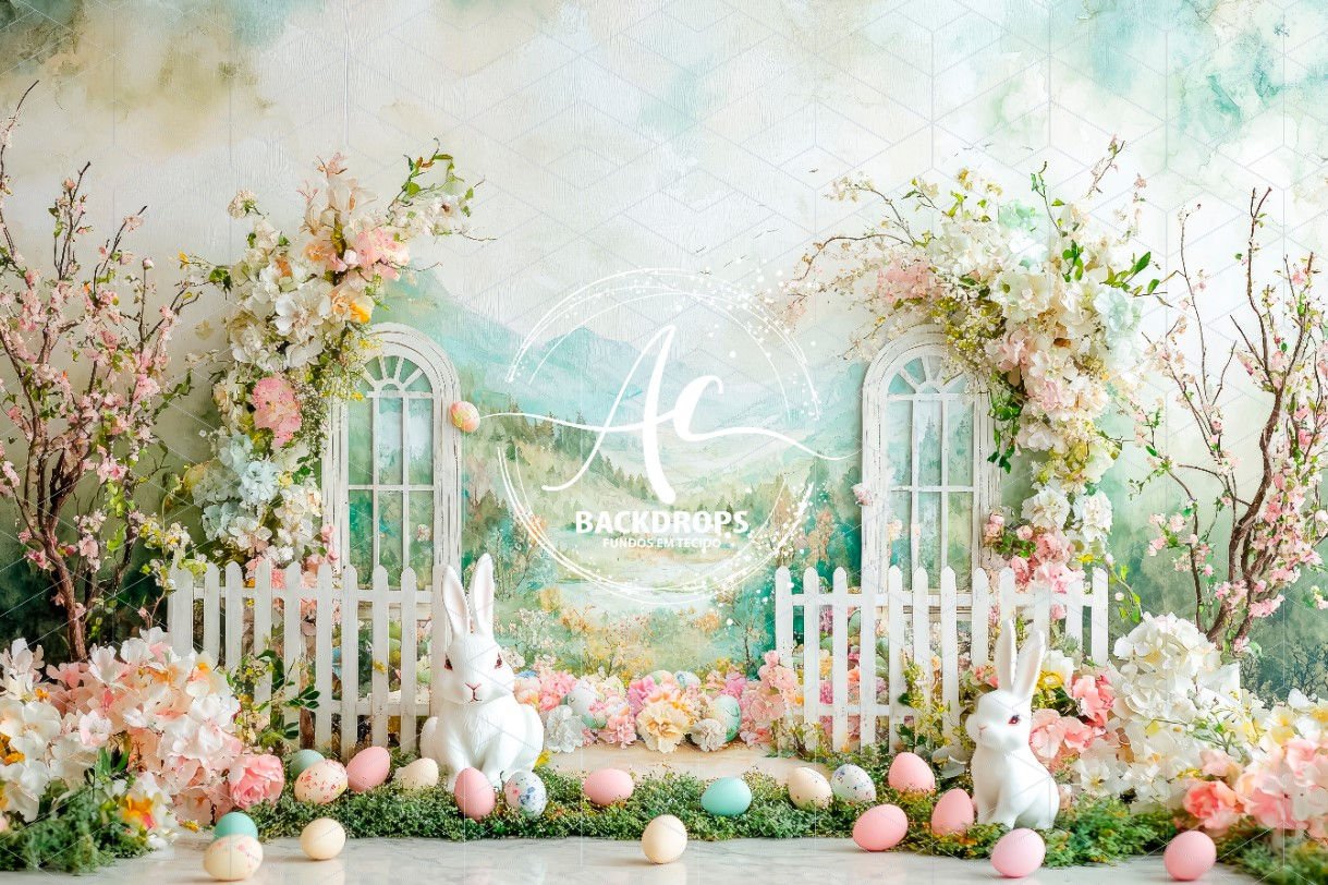 Fundo Fotográfico em Tecido - PASCOA_FLORAL_3D_JARDIM