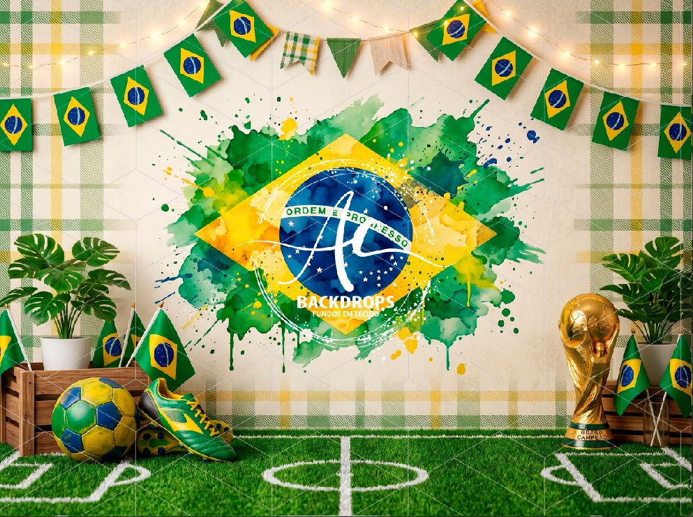Fundo Fotográfico em Tecido - Copa do mundo, Brasil - Aline Castro 3D