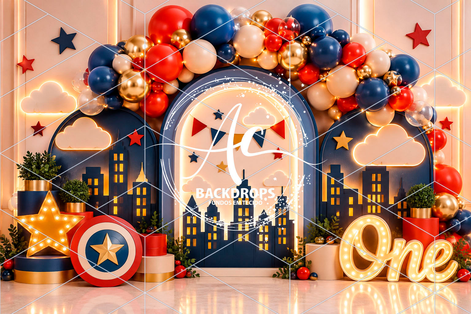 Fundo Fotográfico em Tecido - Smash The Cake, Capitão America - Aline Castro 3D
