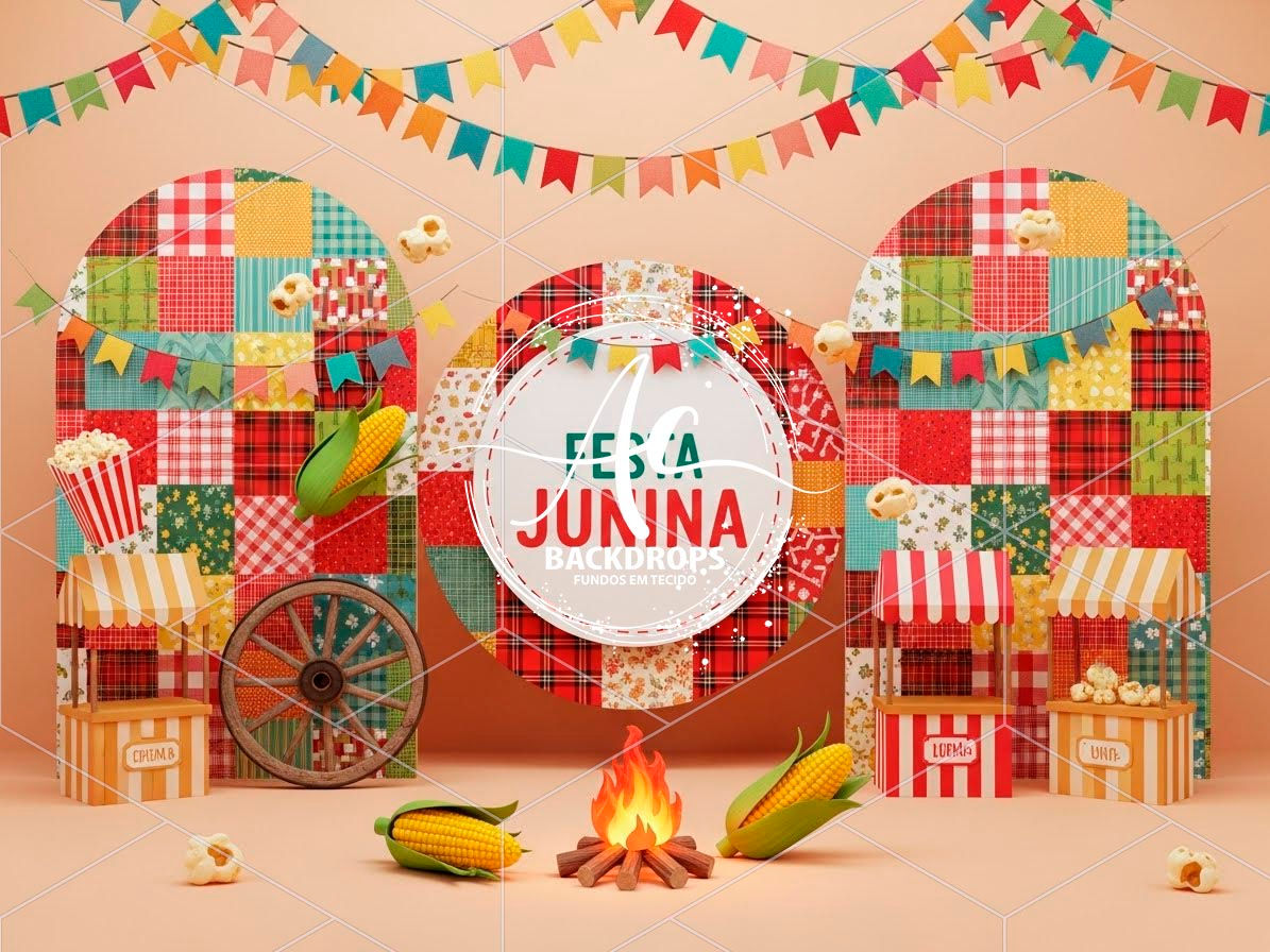 Fundo Fotográfico em Tecido - Festa Junina, 3D - Aline Castro