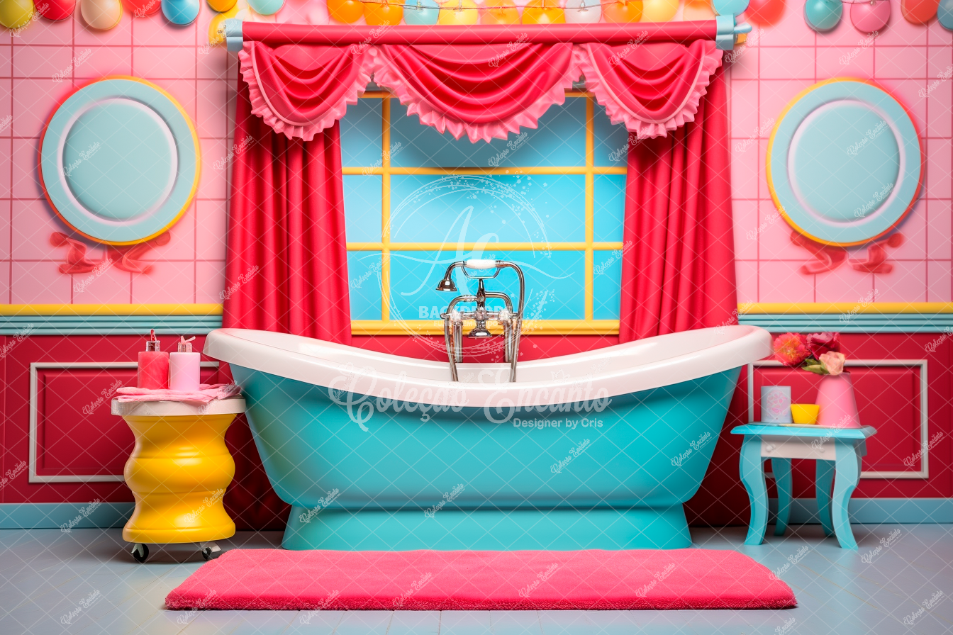 Fundo Fotográfico em Tecido - Banheiro - Coleção Encanto