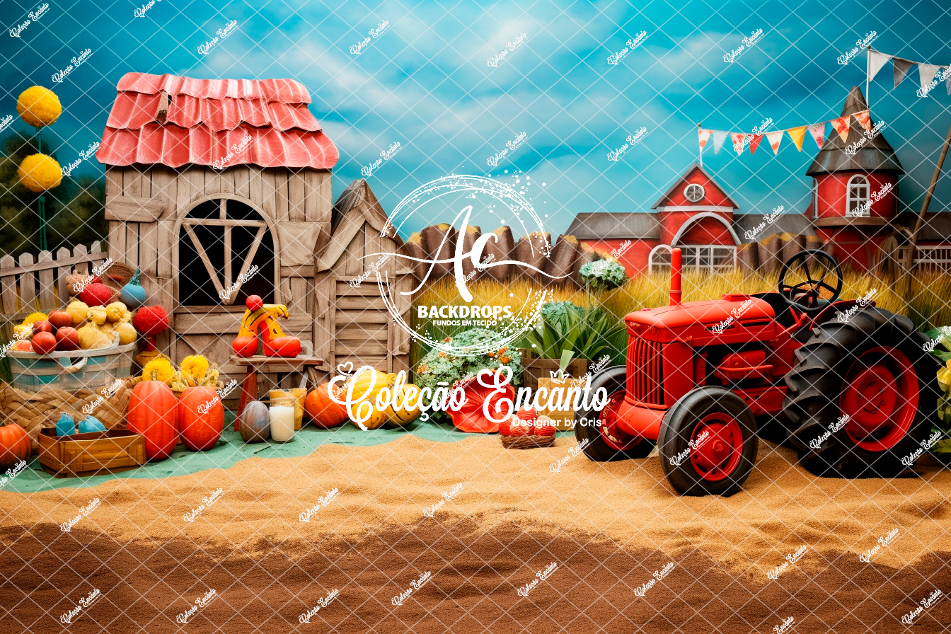 Fundo Fotográfico em Tecido -  Fazendinha  - Coleção Encanto 3D