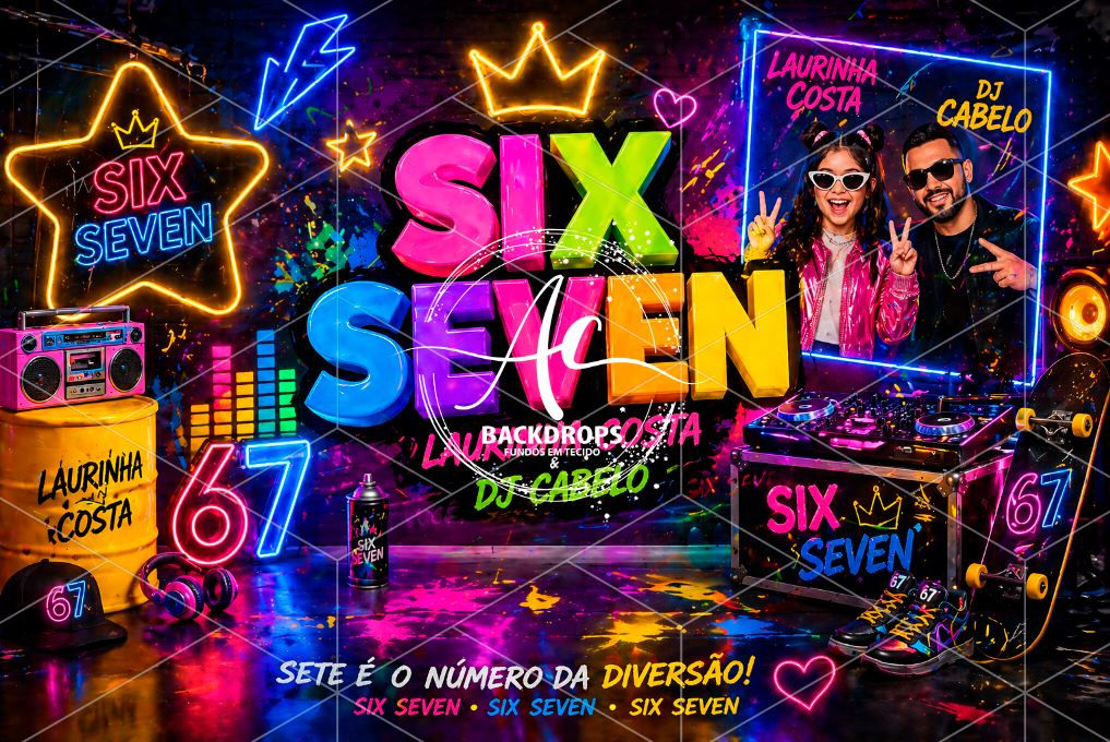 Fundo Fotográfico em Tecido - Dia das crianças SIX SEVEN, 3D -