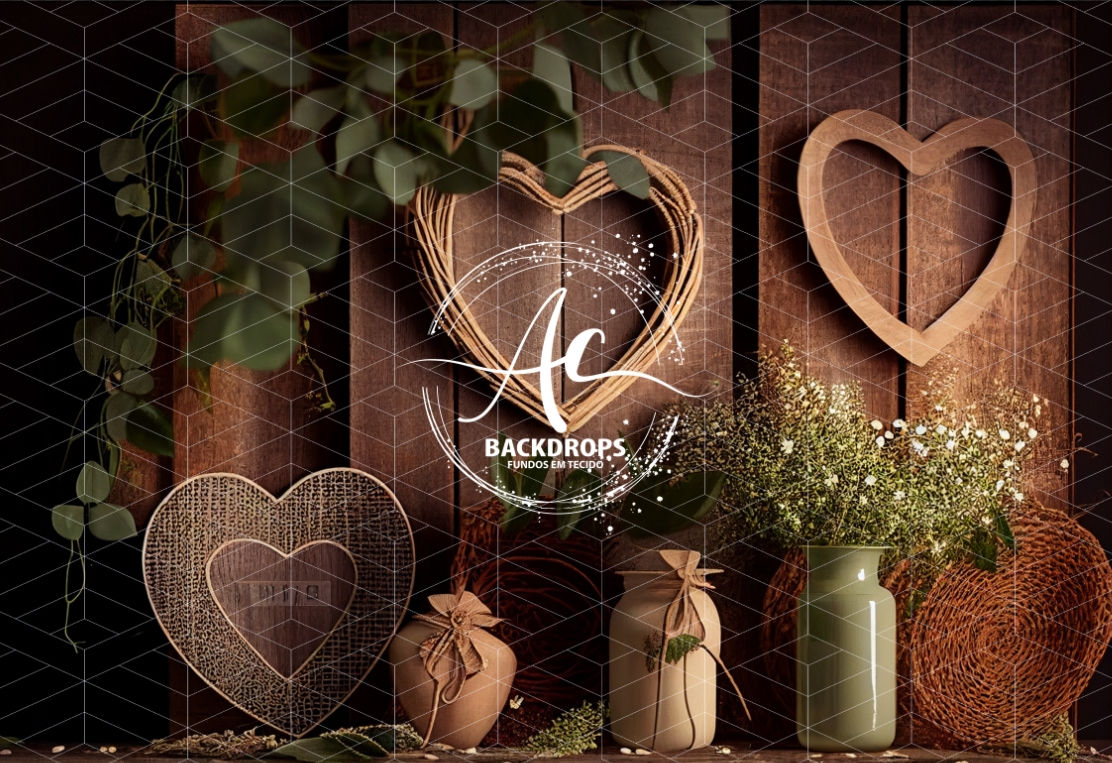 Fundo Fotográfico em Tecido - Coração Rustico - 3D