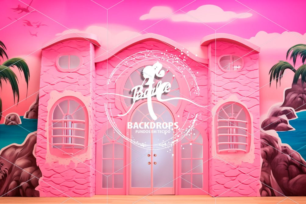 Fundo Fotográfico em Tecido - Balão Barbie - 3D